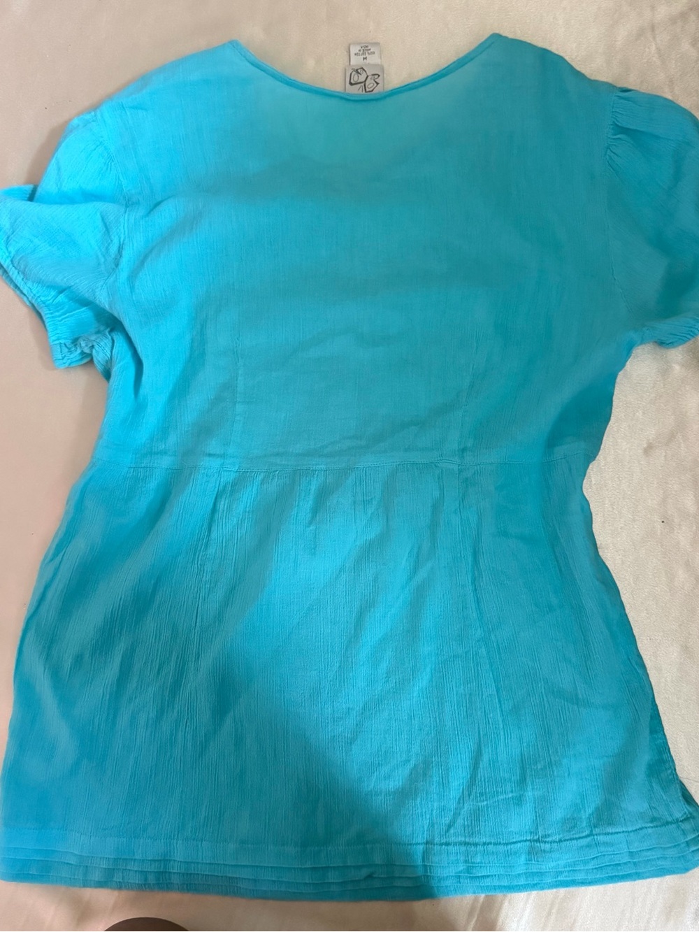 Butterfly Women Bright Blue Crochet Trimmed Cotton Short Sleeve Blouse Sz.M Y2k - Picture 7 of 9